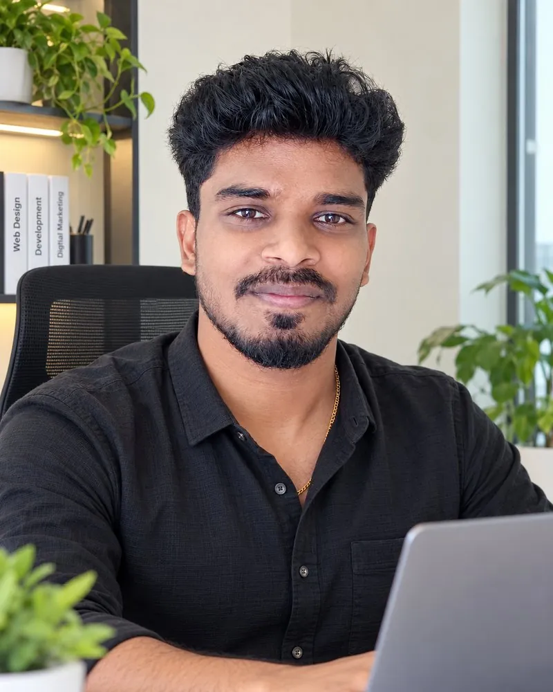 Rajesh Paulraj, founder of Groww Businezz, at his desk