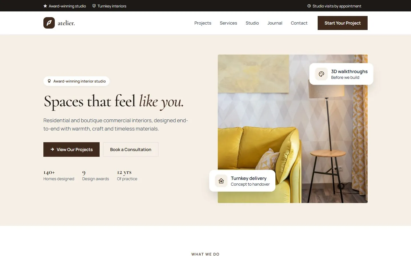Atelier Interior Studio website screenshot