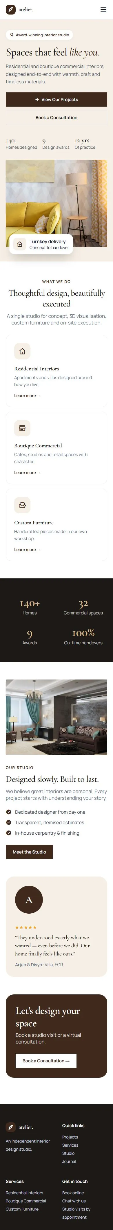 Atelier Interior Studio full mobile page