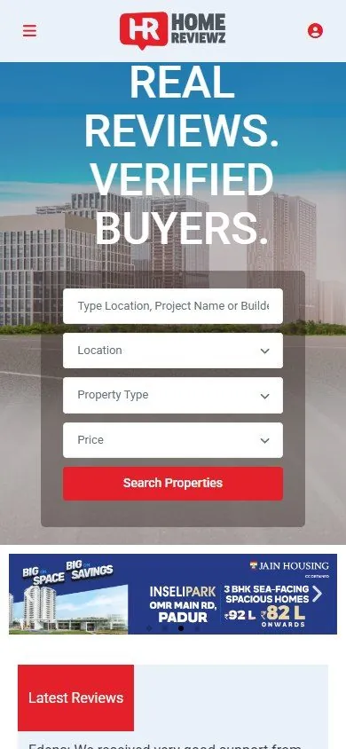 Home Reviewz website on mobile