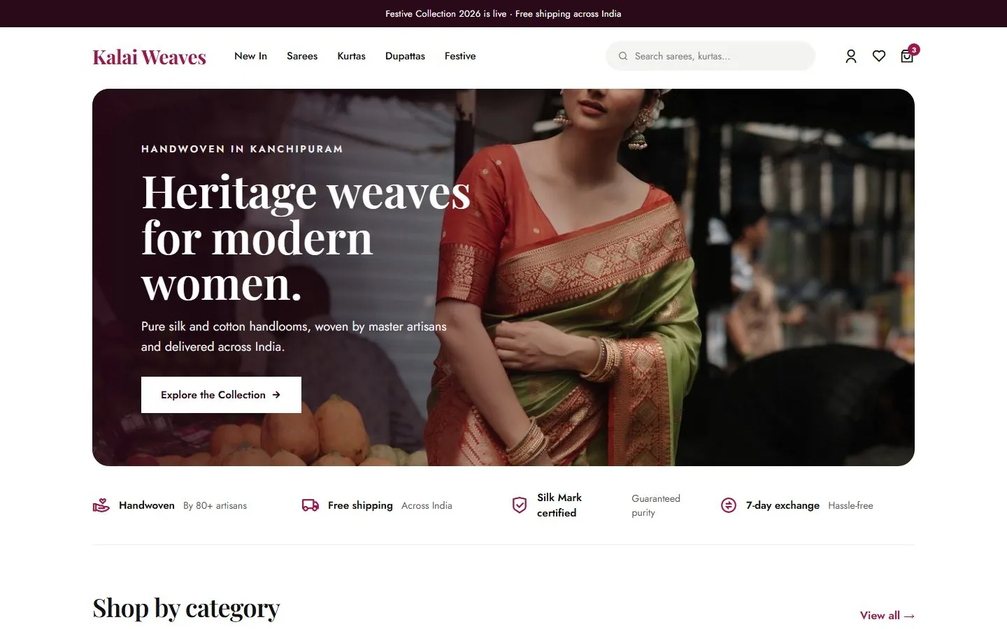 Kalai Weaves website screenshot