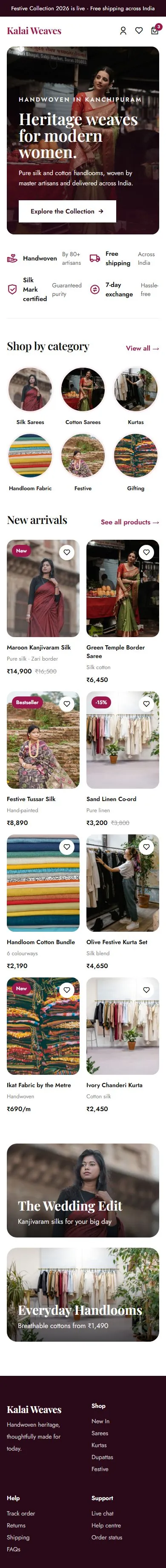 Kalai Weaves full mobile page