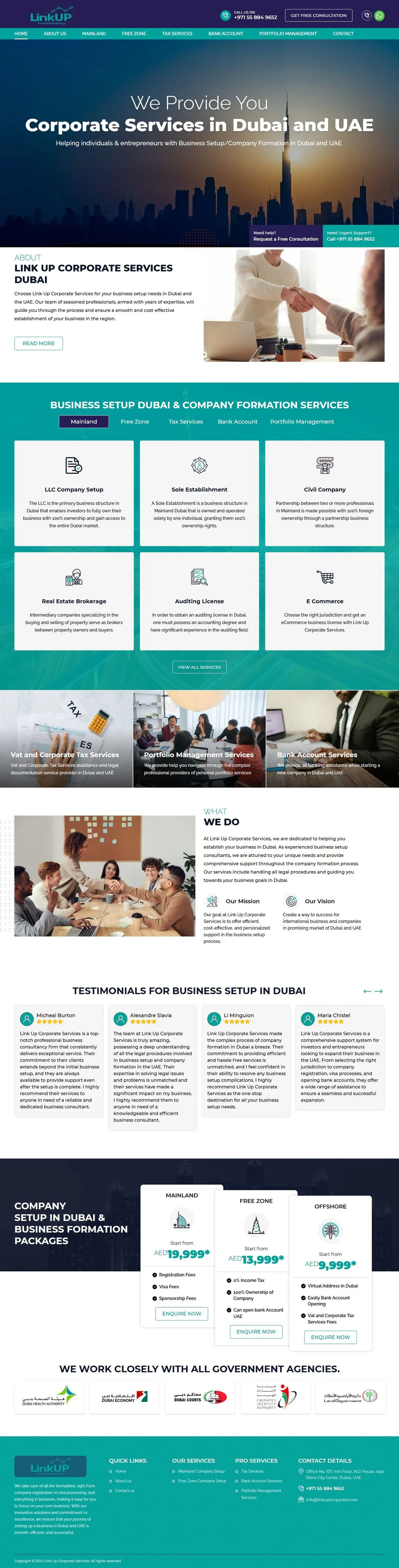 Link Up Corporate Services full desktop page