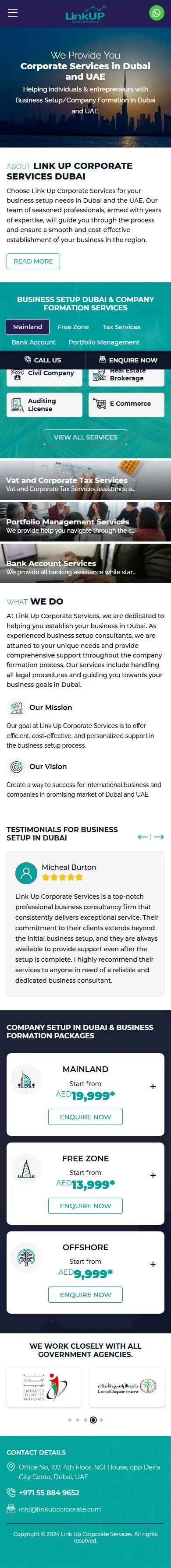 Link Up Corporate Services full mobile page