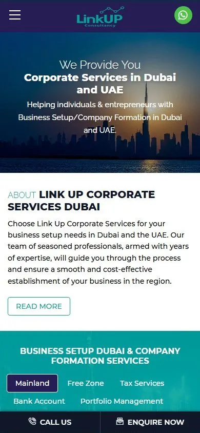 Link Up Corporate Services website on mobile
