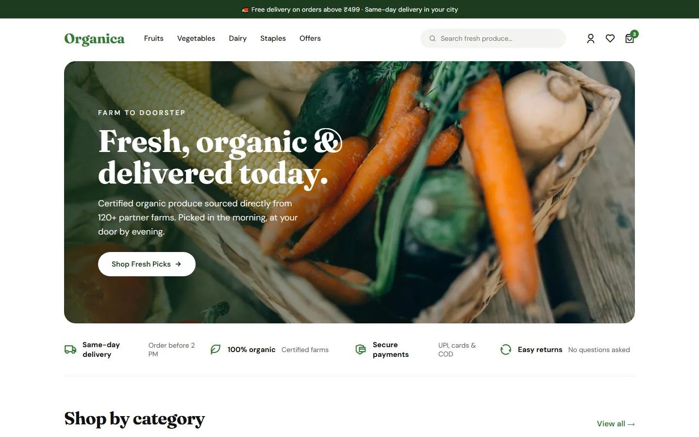 Organica Fresh website on desktop