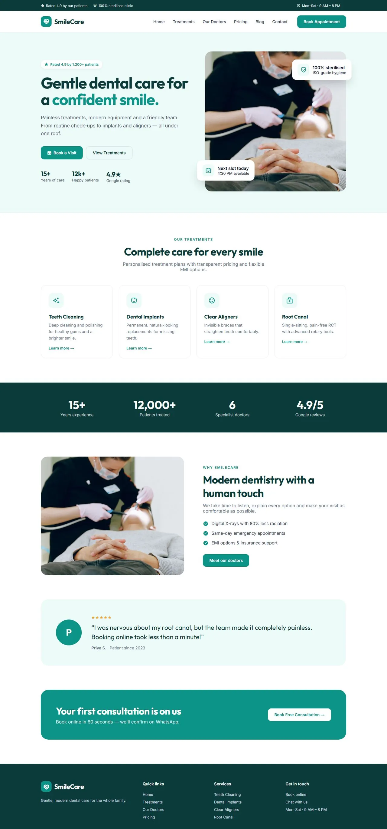SmileCare Dental Clinic full desktop page