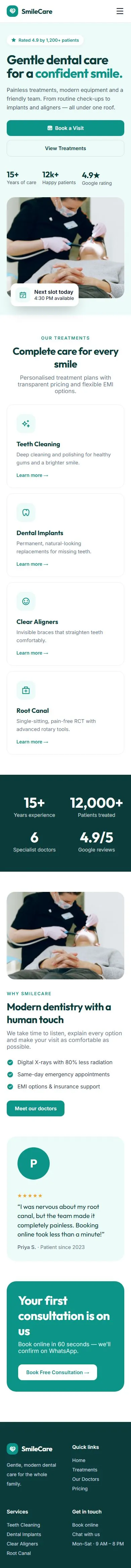 SmileCare Dental Clinic full mobile page